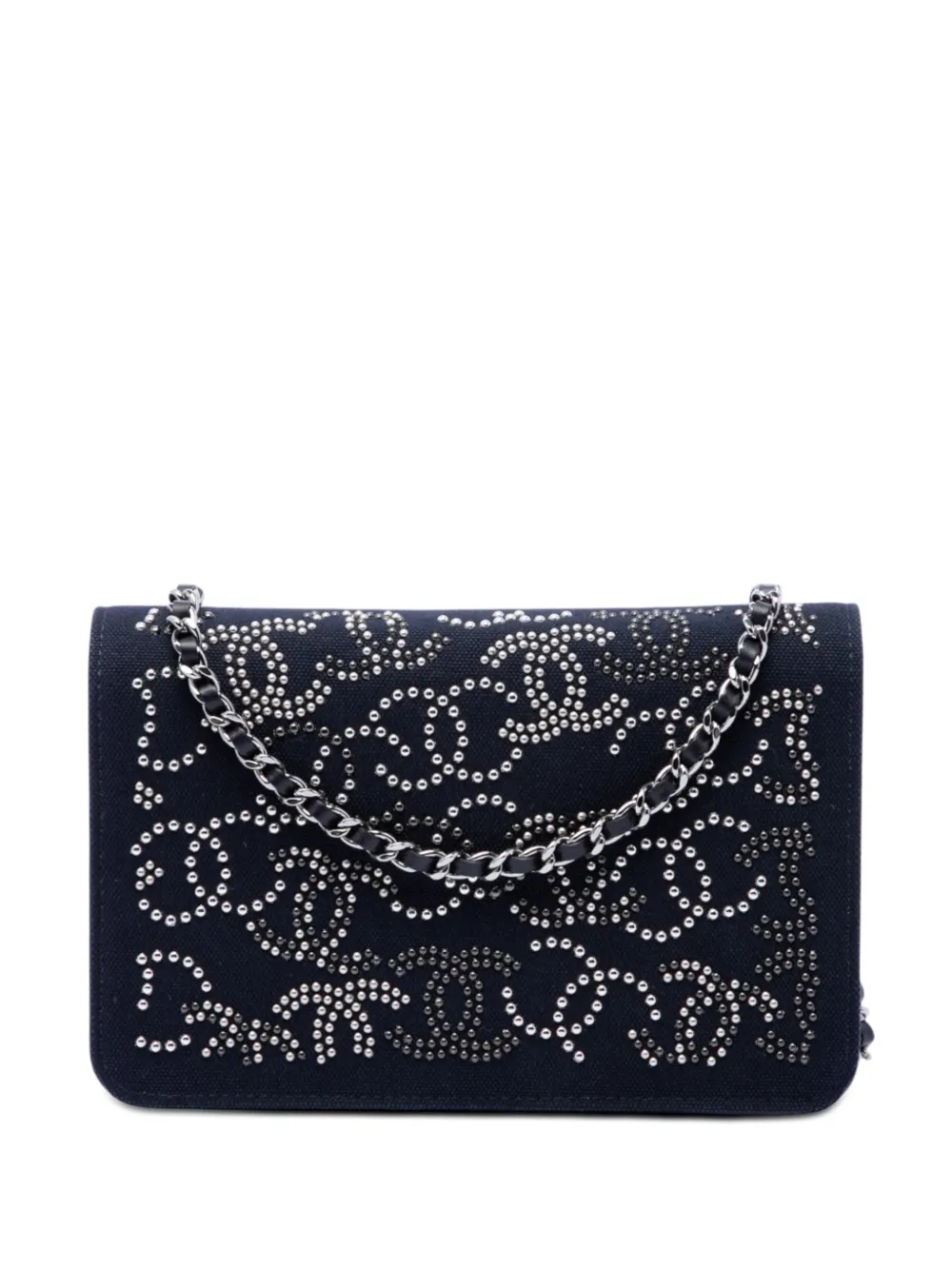 CHANEL Pre-Owned 2019 Paris Shanghai Crystal Embellished Canvas Wallet On Chain crossbody bag - Blu