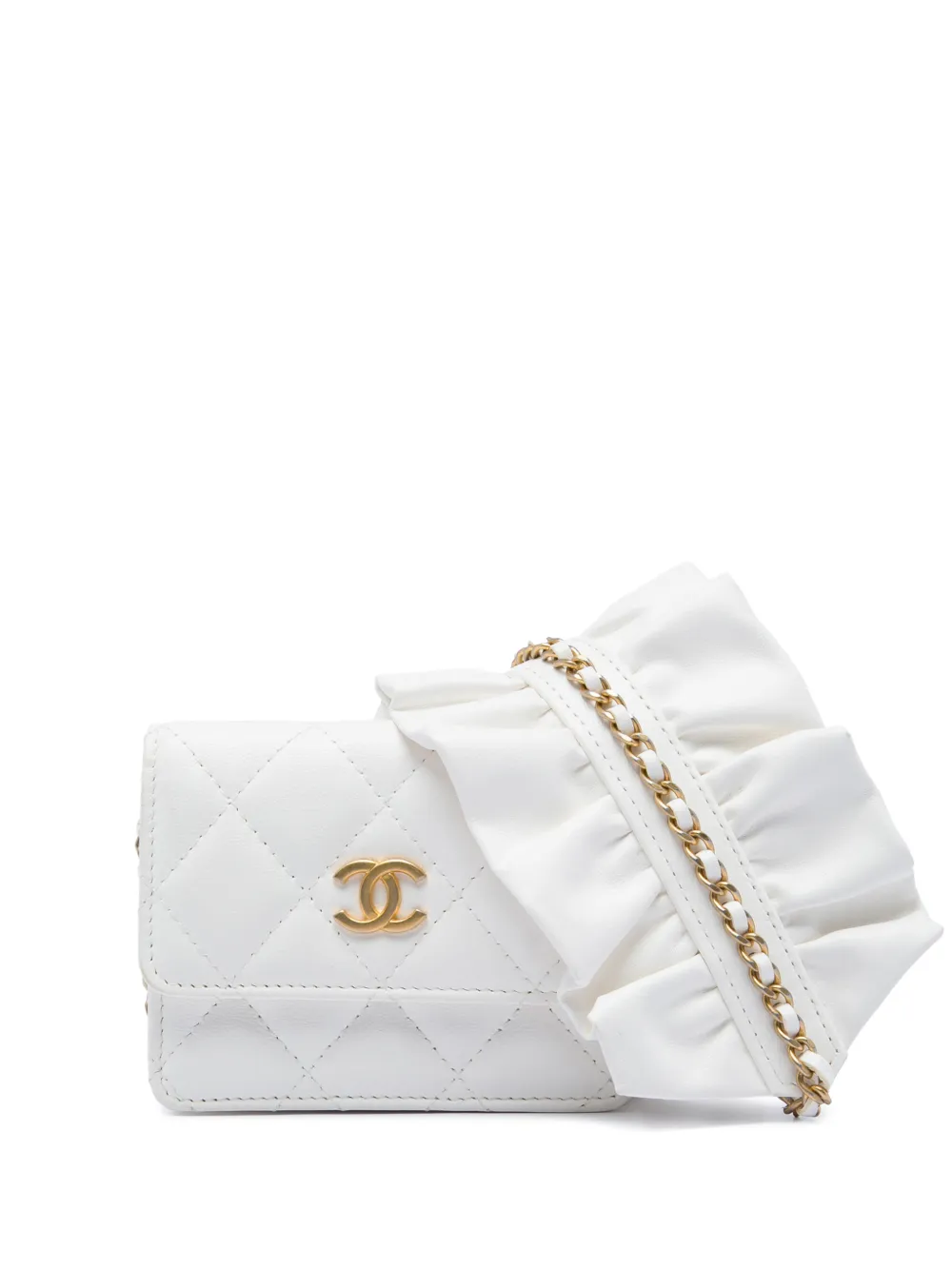 CHANEL Pre-Owned 2020 Quilted Lambskin Romance Card Holder On Chain crossbody bag - White
