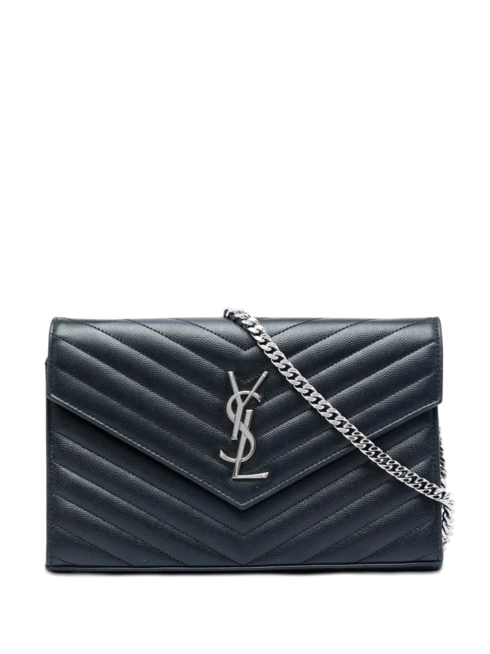 Saint Laurent Pre-Owned 2021 Grain De Poudre Chevron Cassandre Envelope Chain Wallet crossbody bag - Schwarz