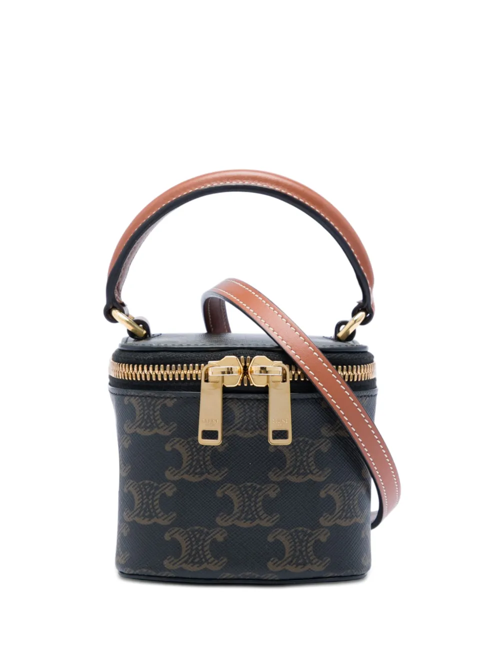 Pre-owned Celine 2023 Mini Triomphe Coated Canvas Vanity Case Satchel In Brown