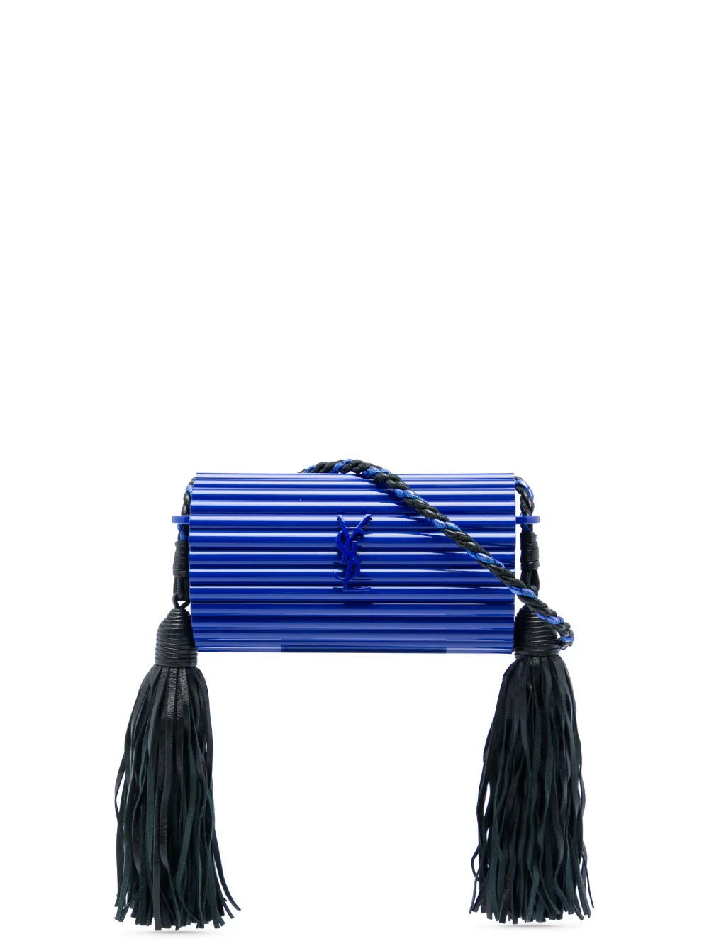 Saint Laurent Pre-Owned 2017 Ribbed Acrylic and Lambskin Fringe Monogram Opium Box Bag crossbody bag - Nero