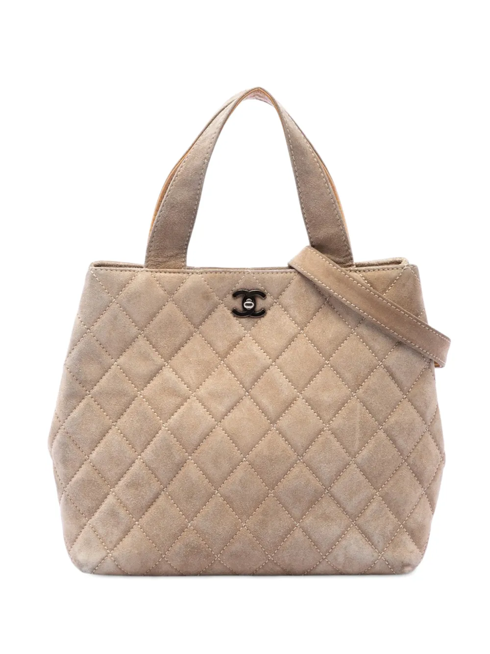 CHANEL Pre-Owned 2002-2003 CC Quilted Suede Turnlock satchel - Toni neutri