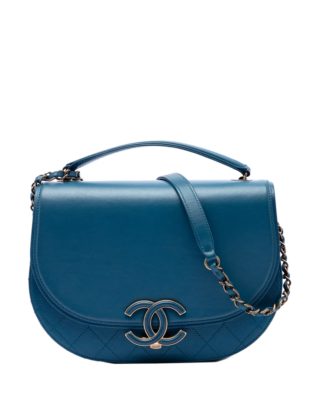 CHANEL Pre-Owned 2017-2018 Medium Shiny Calfskin and Quilted Goatskin Coco Curve Flap satchel - Blue