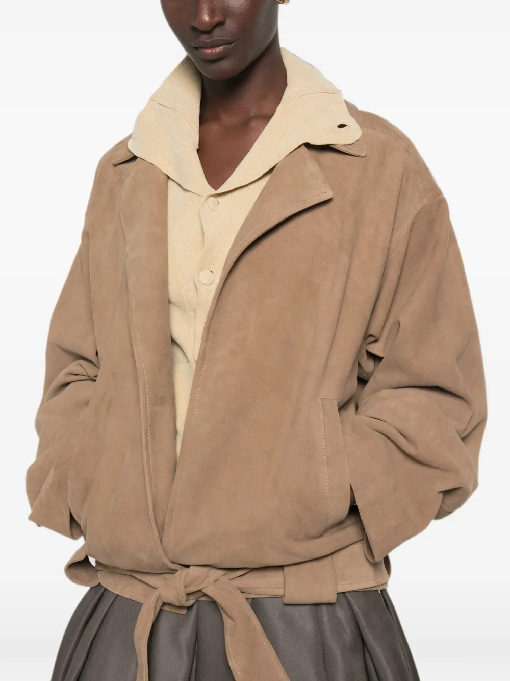 KHAITE Belted Notch-lapels Jacket in Brown, view 5