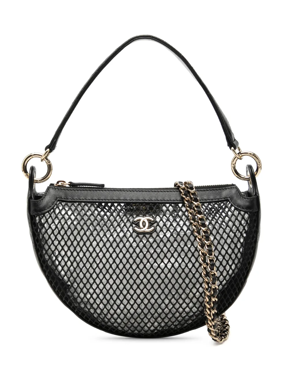CHANEL Pre-Owned 2021-2026 CC Mesh and Quilted Shiny Lambskin Chain Hobo satchel - Black