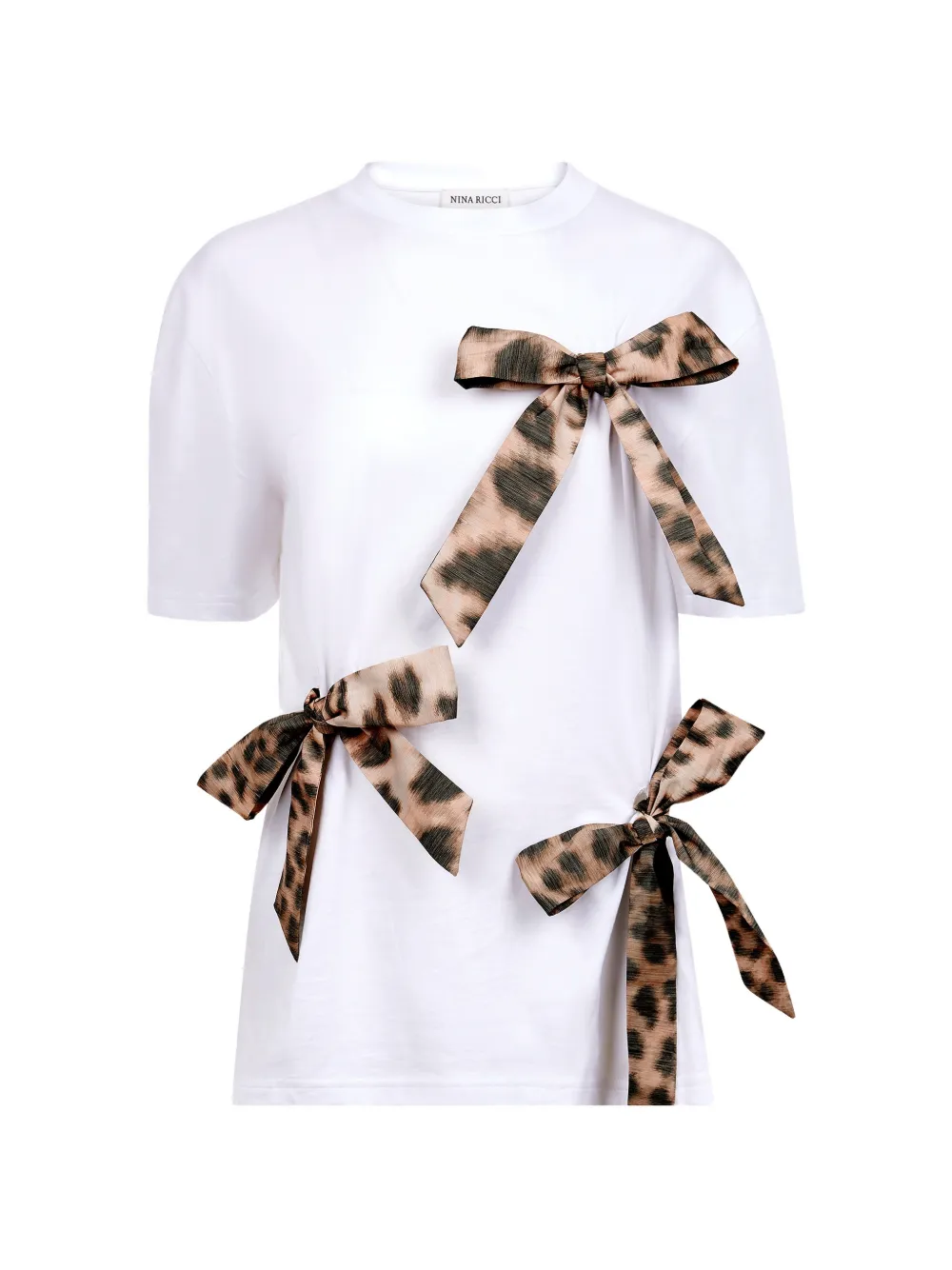 Nina Ricci leopard-print bow-detail T-shirt Wit