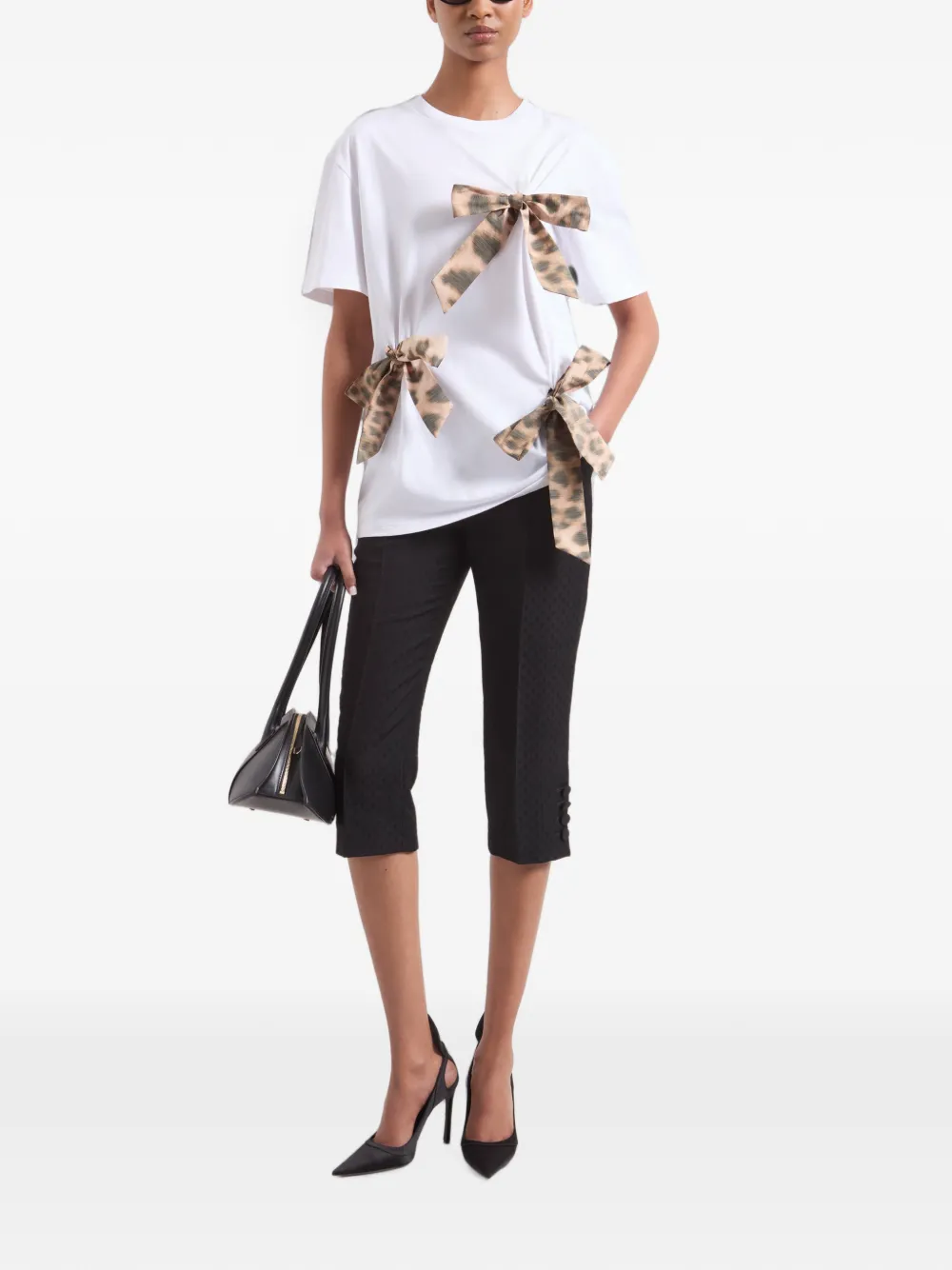 Nina Ricci leopard-print bow-detail T-shirt Wit