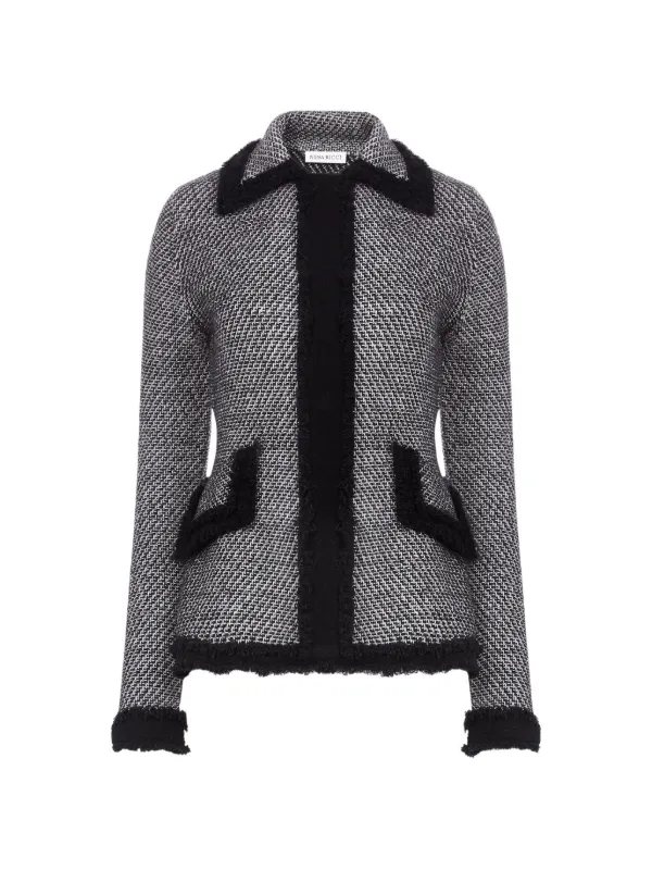 Nina Ricci Fringe-trim Tweed Cardigan in Grey