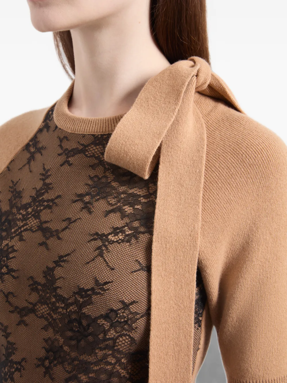 Nina Ricci Lace-panelled Bow-detail Midi Dress in Neutrals, view 5