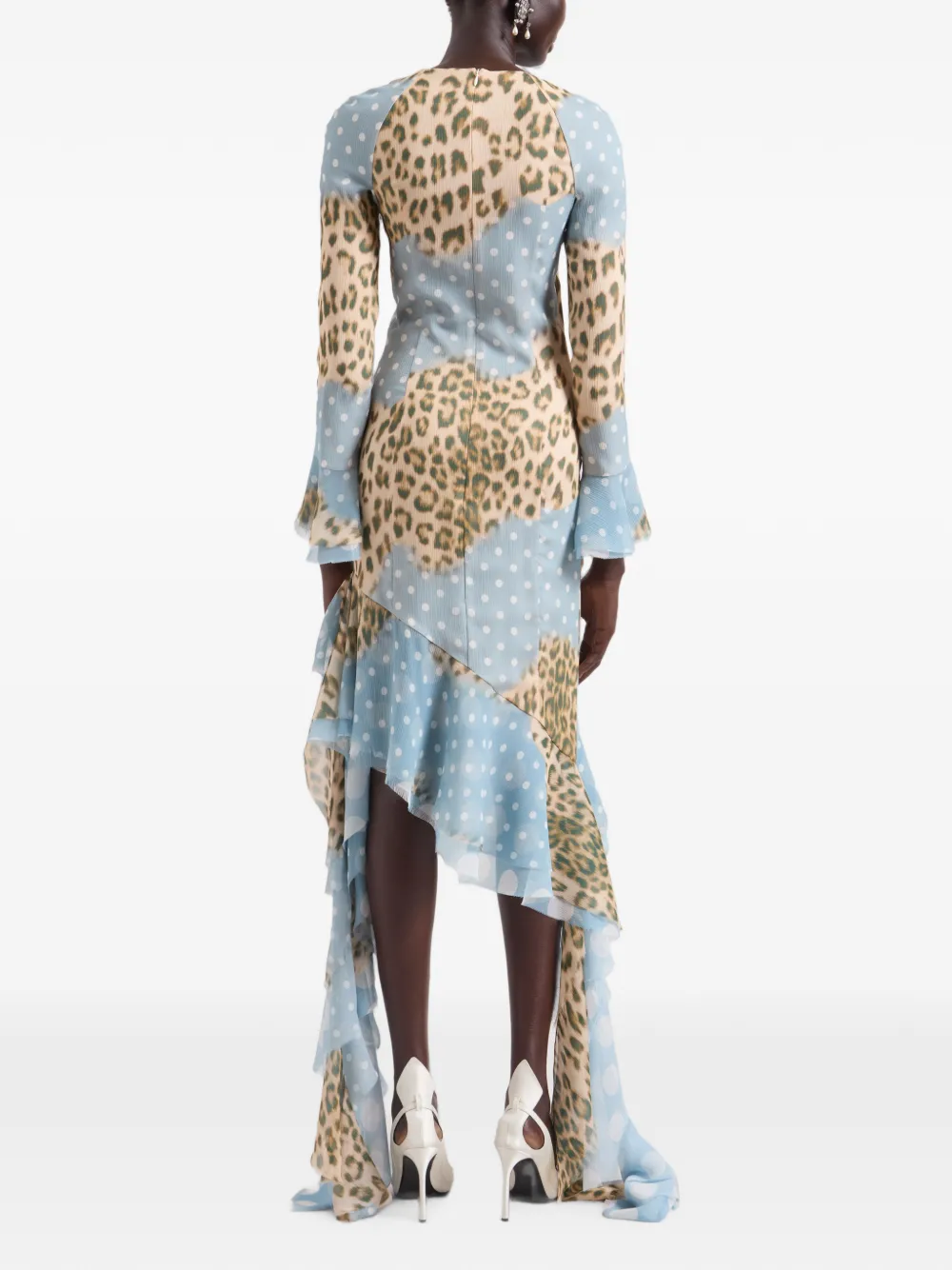 Nina Ricci Midi-jurk met luipaardprint en stippen Blauw