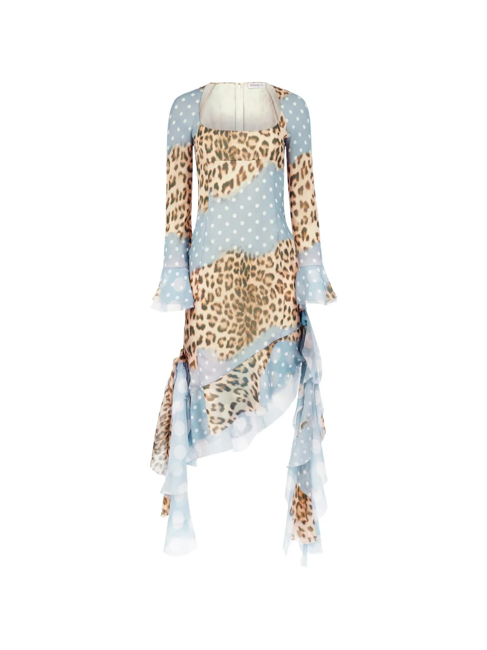 Nina Ricci Midi-jurk met luipaardprint en stippen Blauw