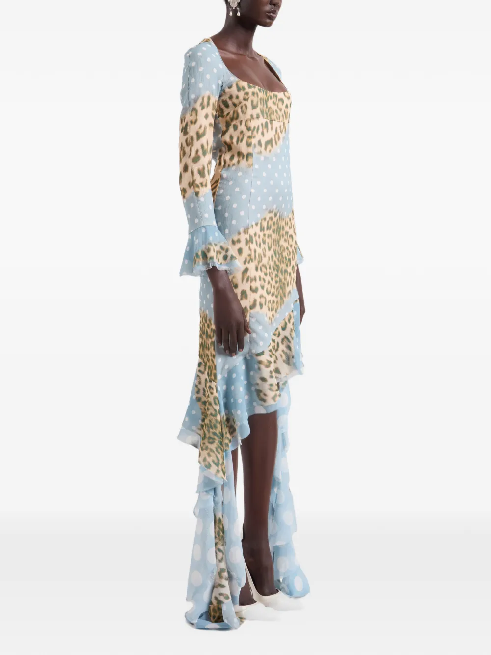 Nina Ricci Midi-jurk met luipaardprint en stippen Blauw