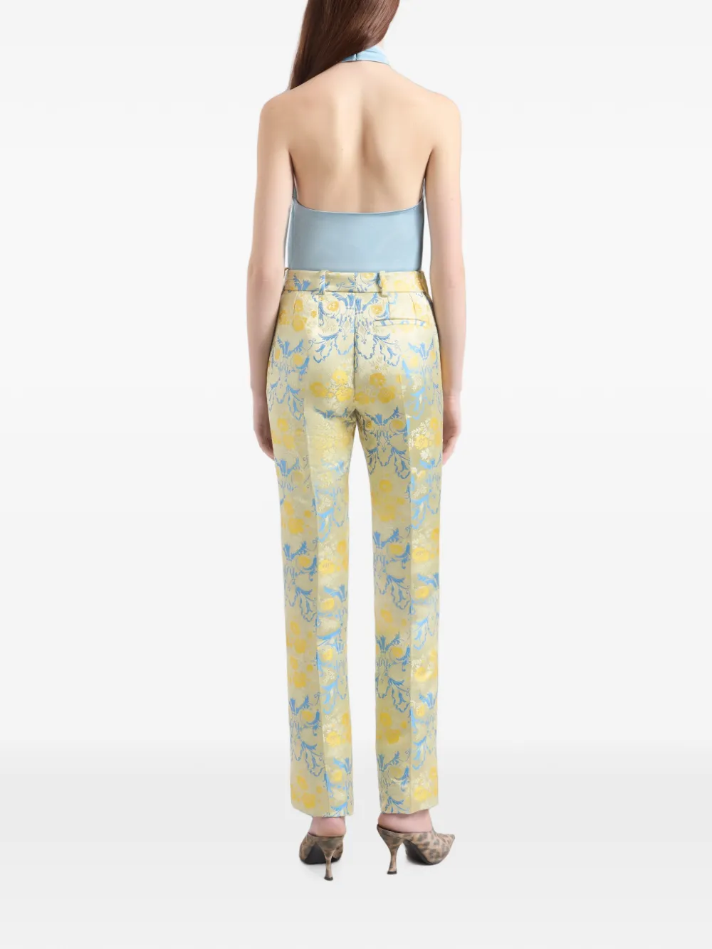 Nina Ricci floral-jacquard straight-leg trousers Beige
