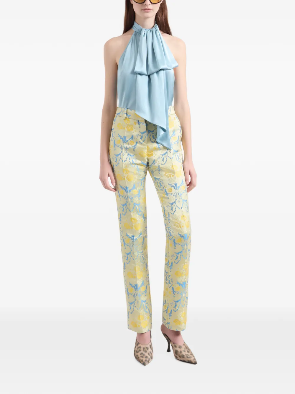 Nina Ricci floral-jacquard straight-leg trousers Beige