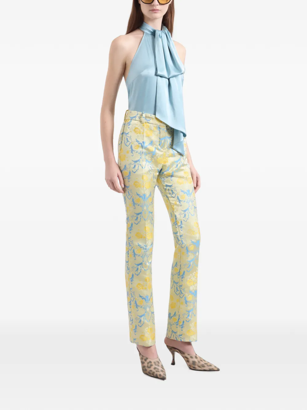 Nina Ricci floral-jacquard straight-leg trousers Beige