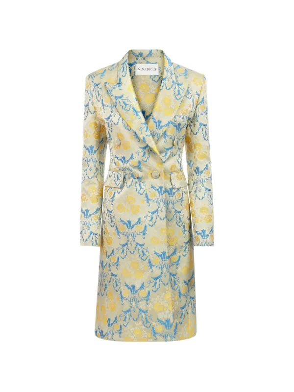 Nina Ricci Flower-jacquard Double-breasted Coat in Neutrals
