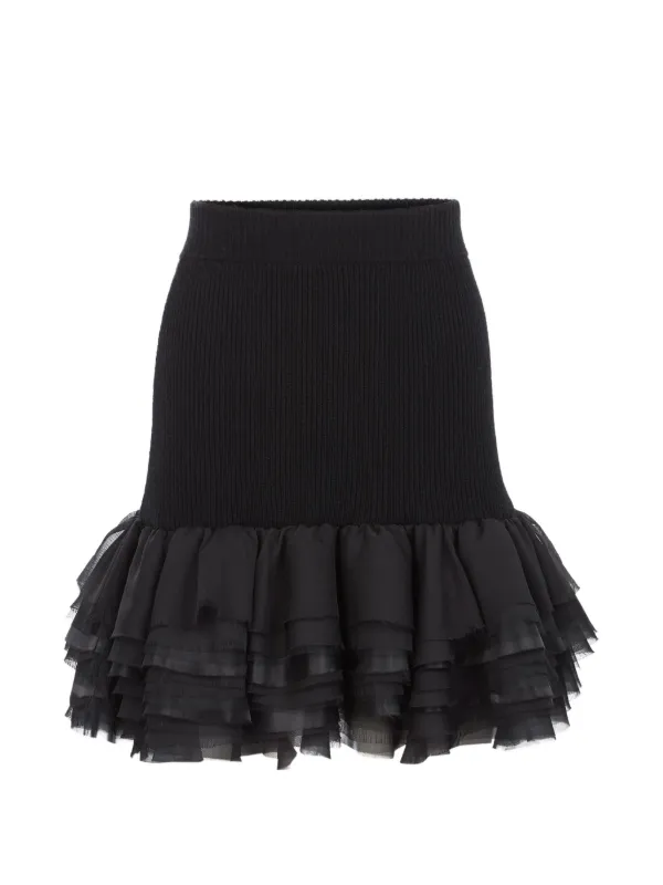 Nina Ricci Ruffled Ribbed-knit Skirt in Black