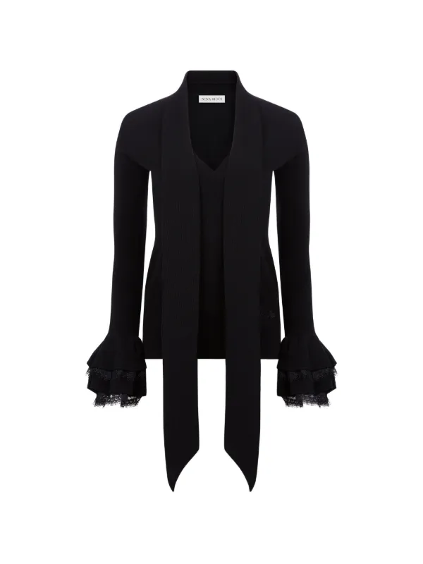 Nina Ricci Lace-trim Ruffled-cuff Sweater in Black