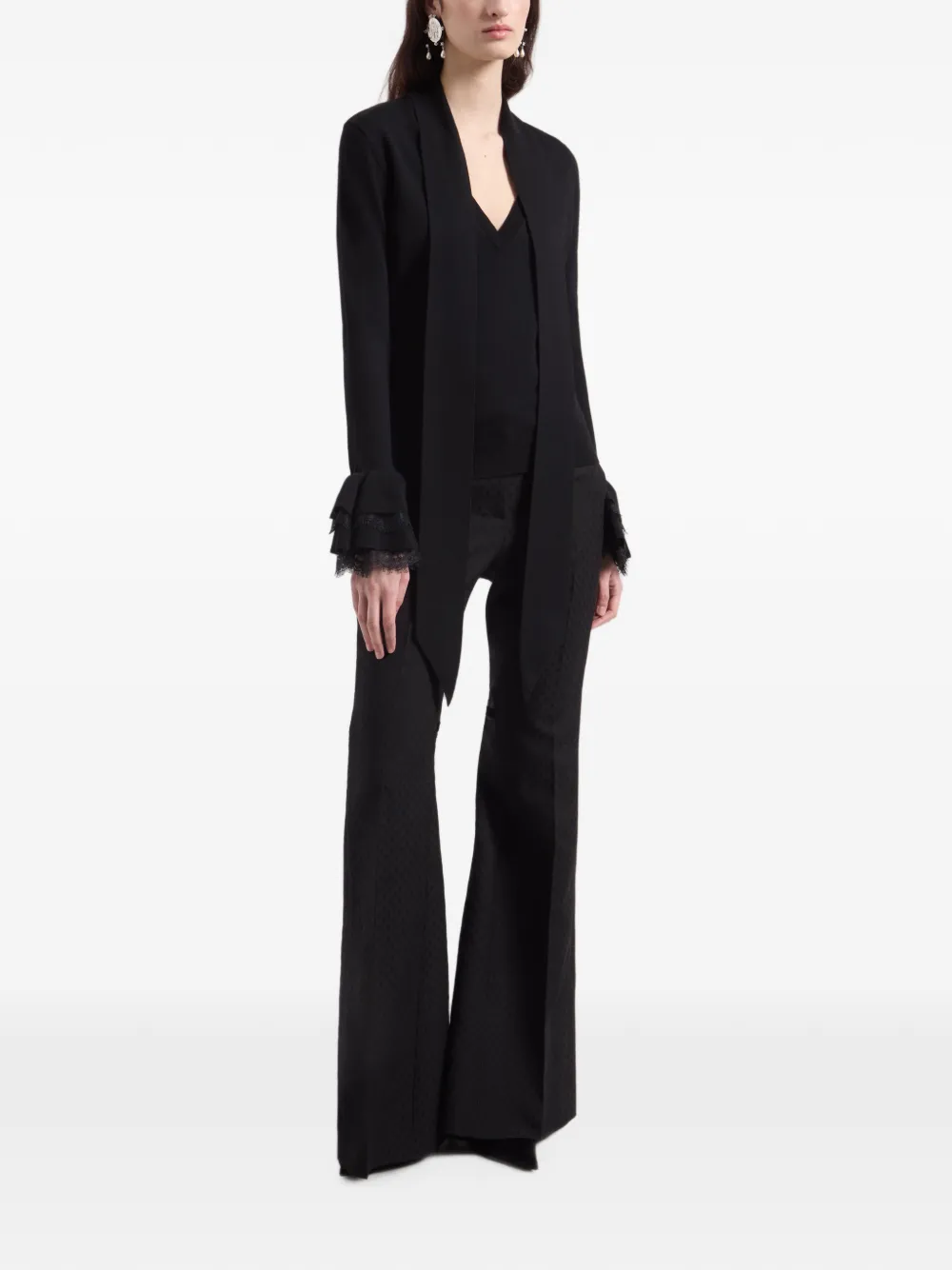 Nina Ricci Lace-trim Ruffled-cuff Sweater in Black, view 3