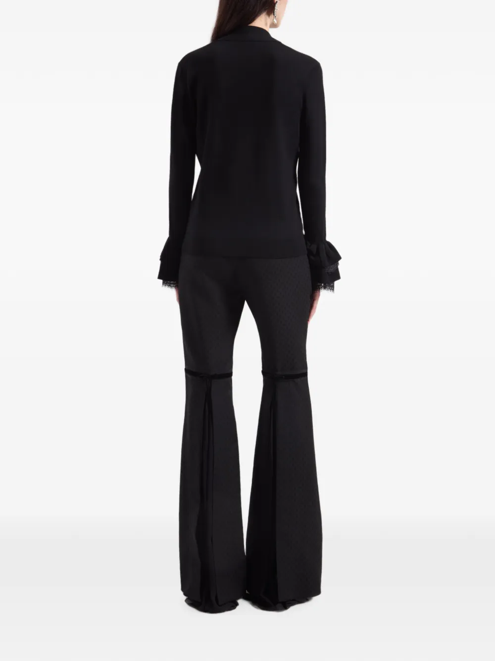Nina Ricci Lace-trim Ruffled-cuff Sweater in Black, view 4