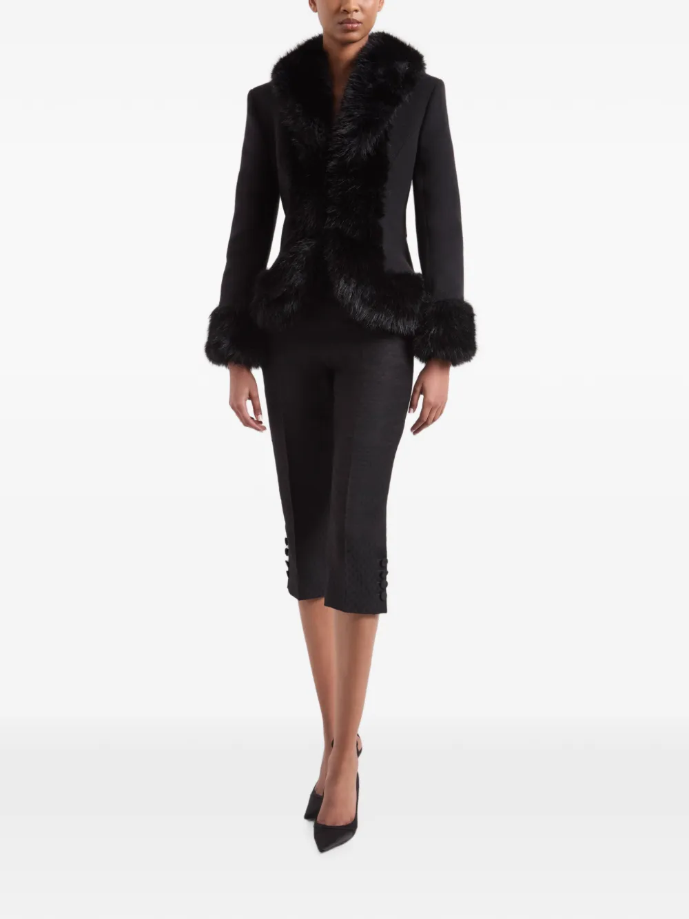 Nina Ricci Faux-fur-trim Rear-bow Jacket in Black, view 2