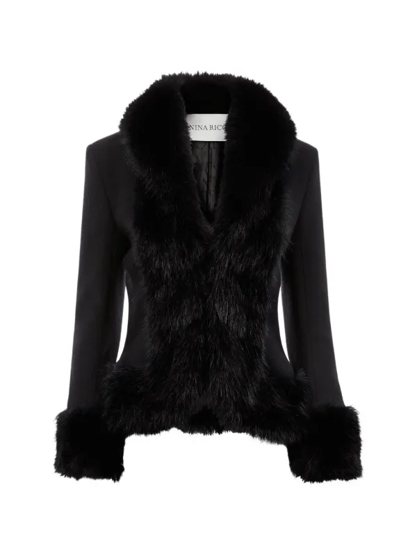Nina Ricci Faux-fur-trim Rear-bow Jacket in Black
