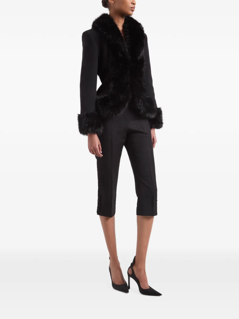 Nina Ricci Faux-fur-trim Rear-bow Jacket in Black, view 3