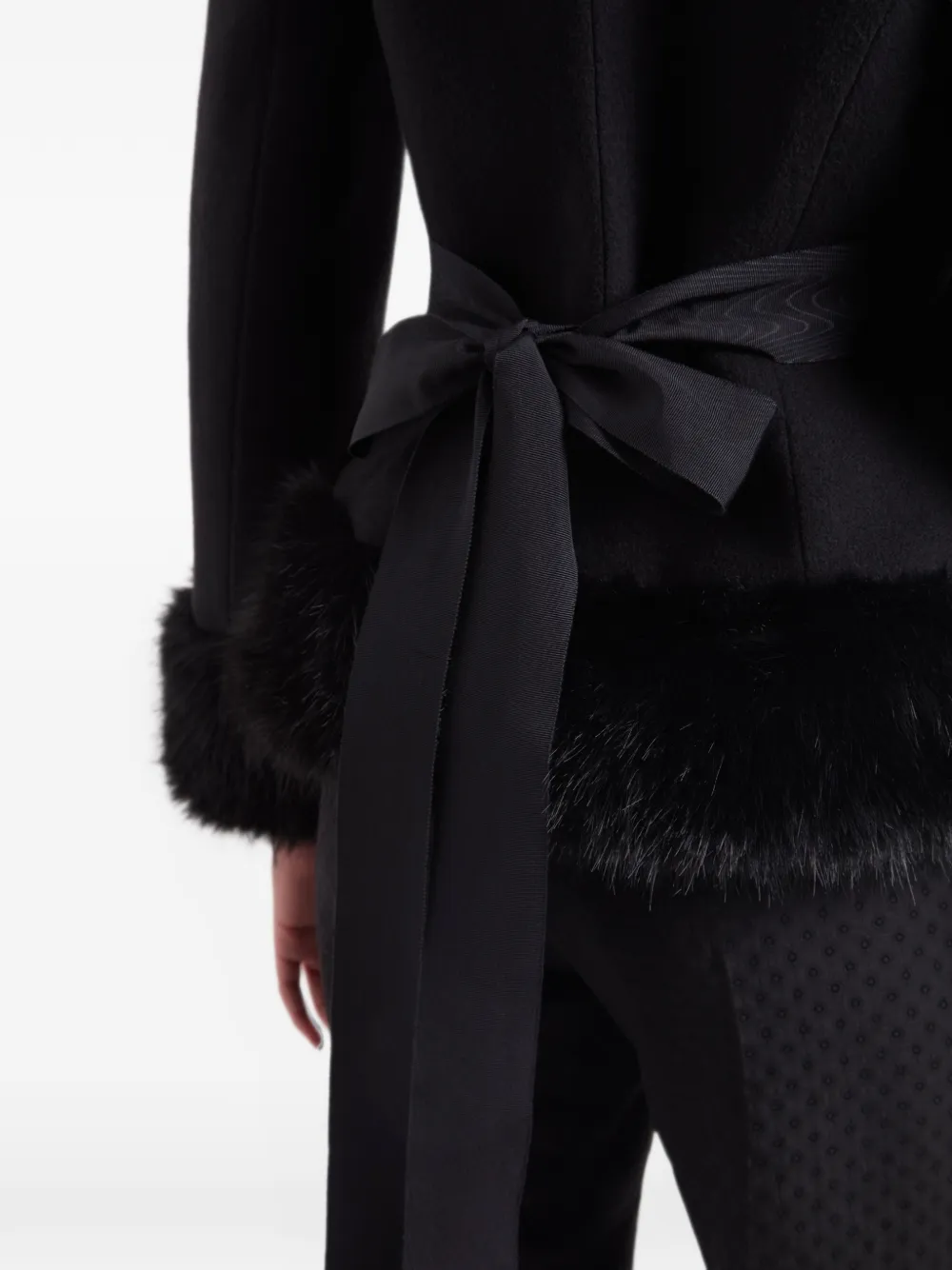 Nina Ricci Faux-fur-trim Rear-bow Jacket in Black, view 5