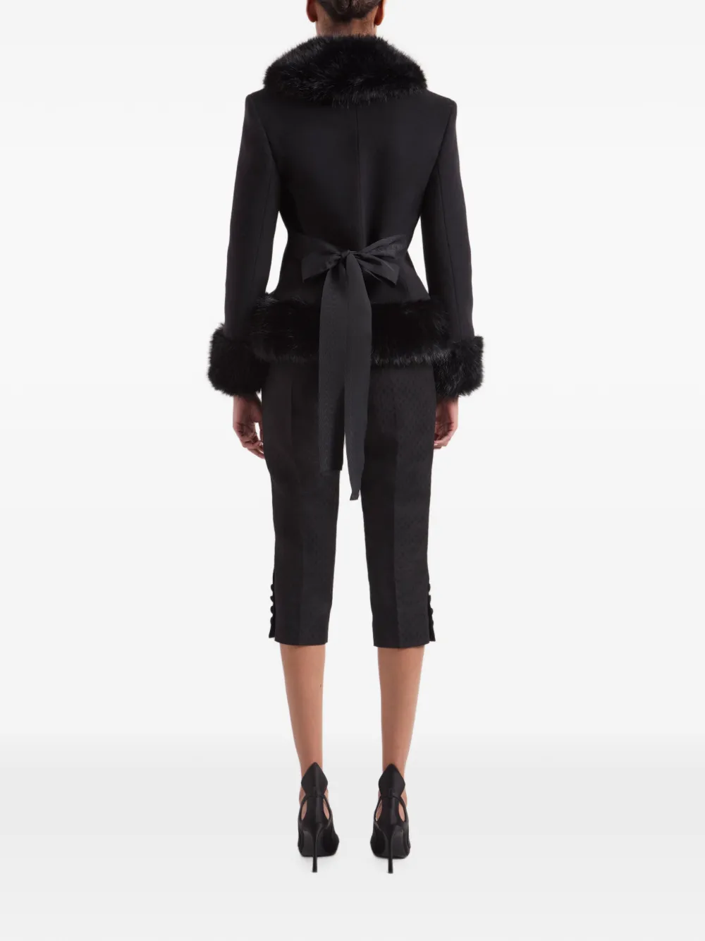 Nina Ricci Faux-fur-trim Rear-bow Jacket in Black, view 4