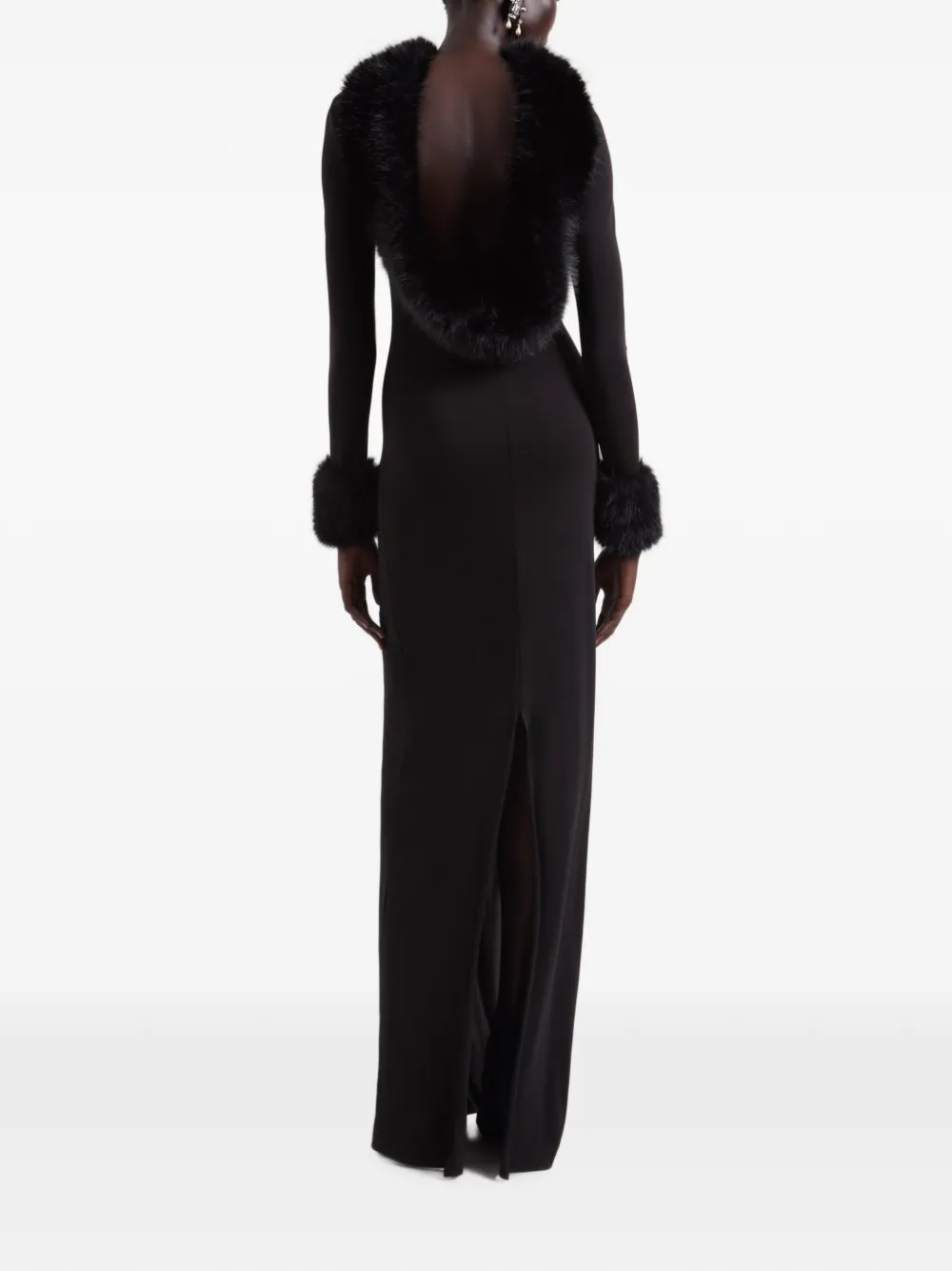 Nina Ricci faux-fur open-back maxi dress Zwart