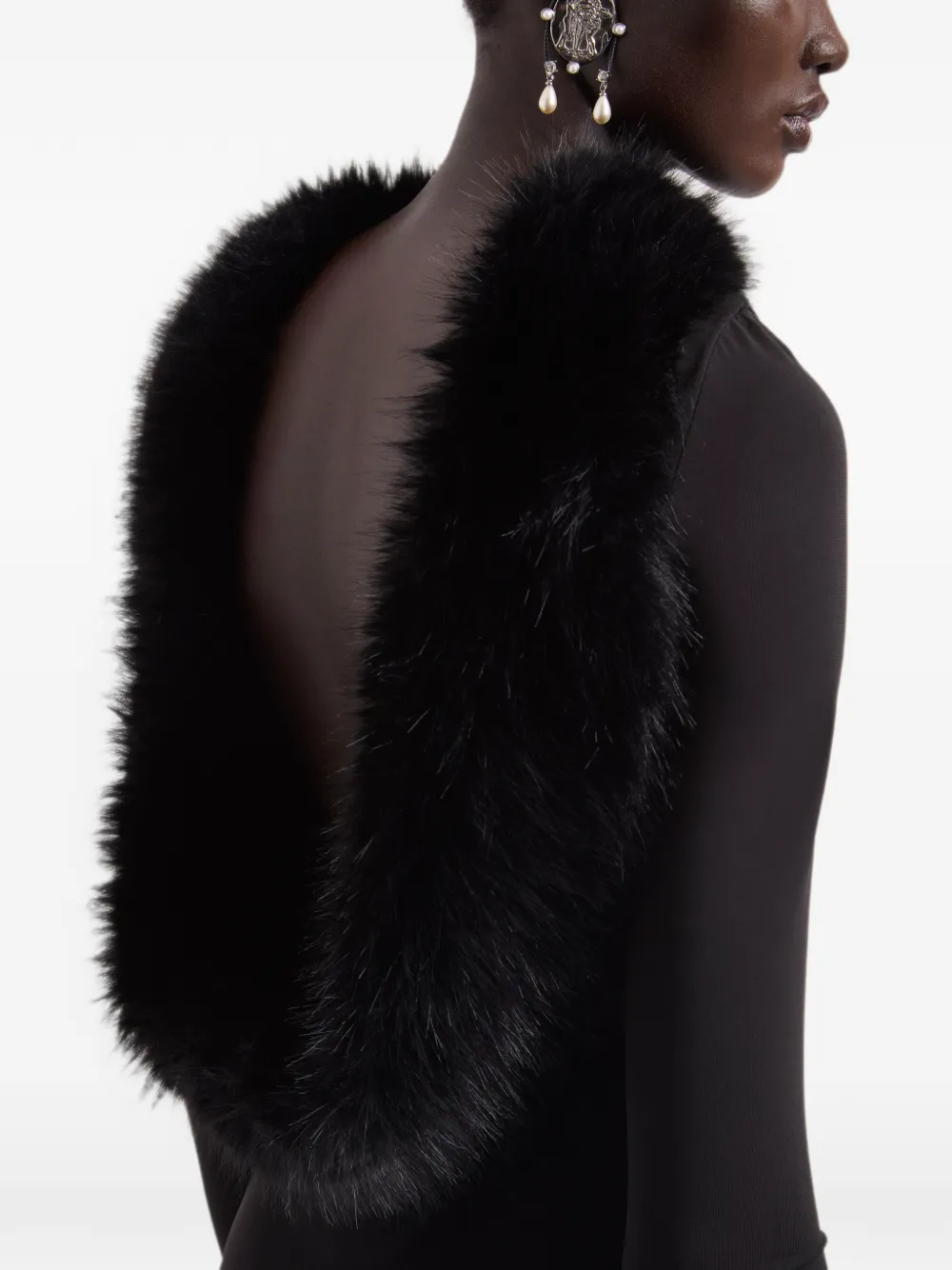 Nina Ricci faux-fur open-back maxi dress Zwart