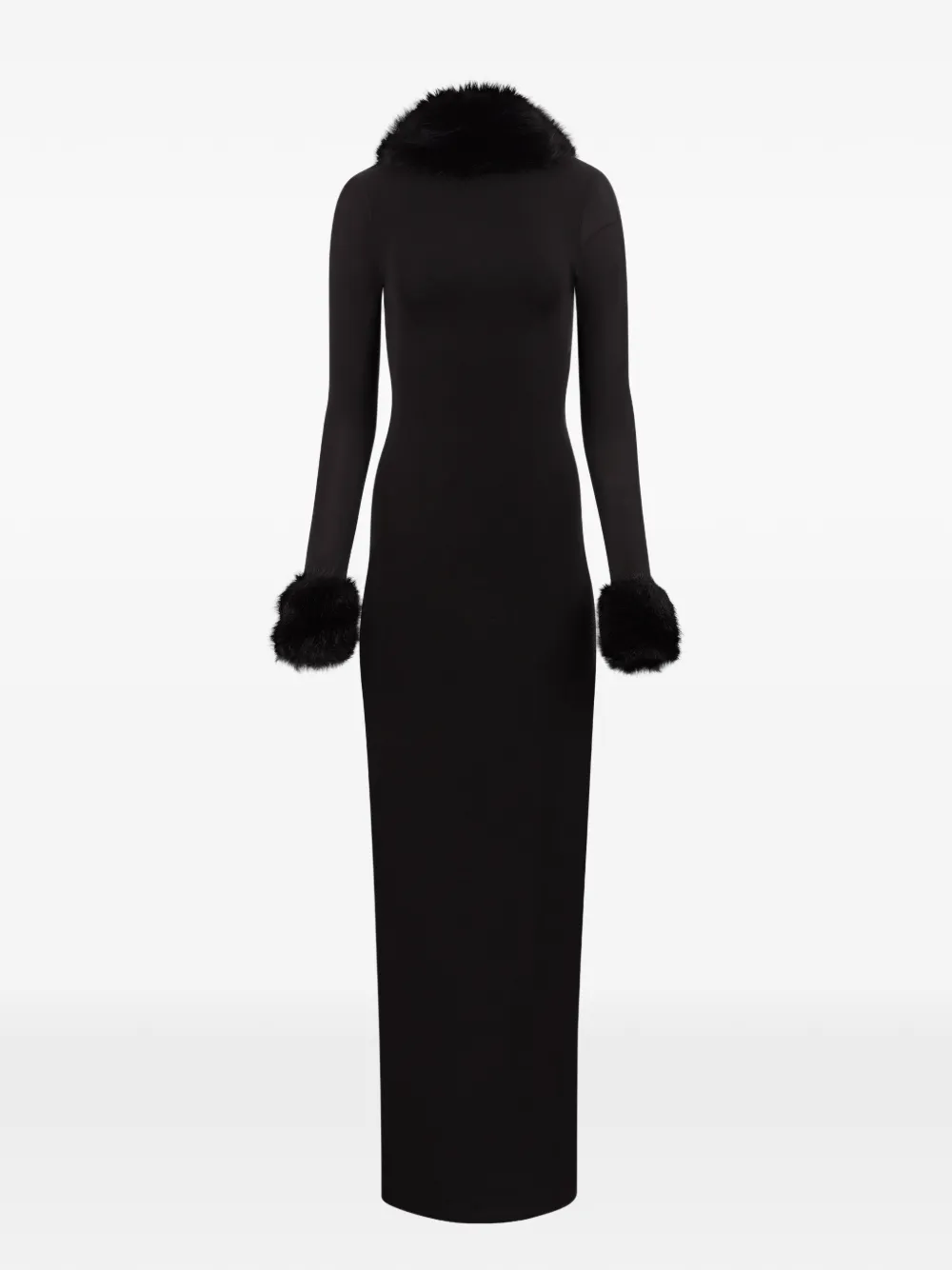 Nina Ricci faux-fur open-back maxi dress Zwart