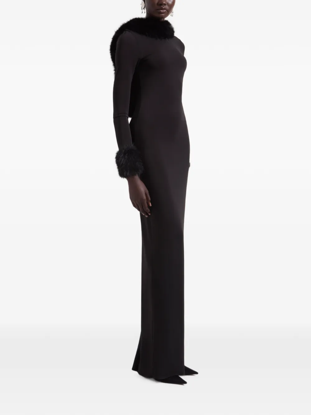 Nina Ricci faux-fur open-back maxi dress Zwart
