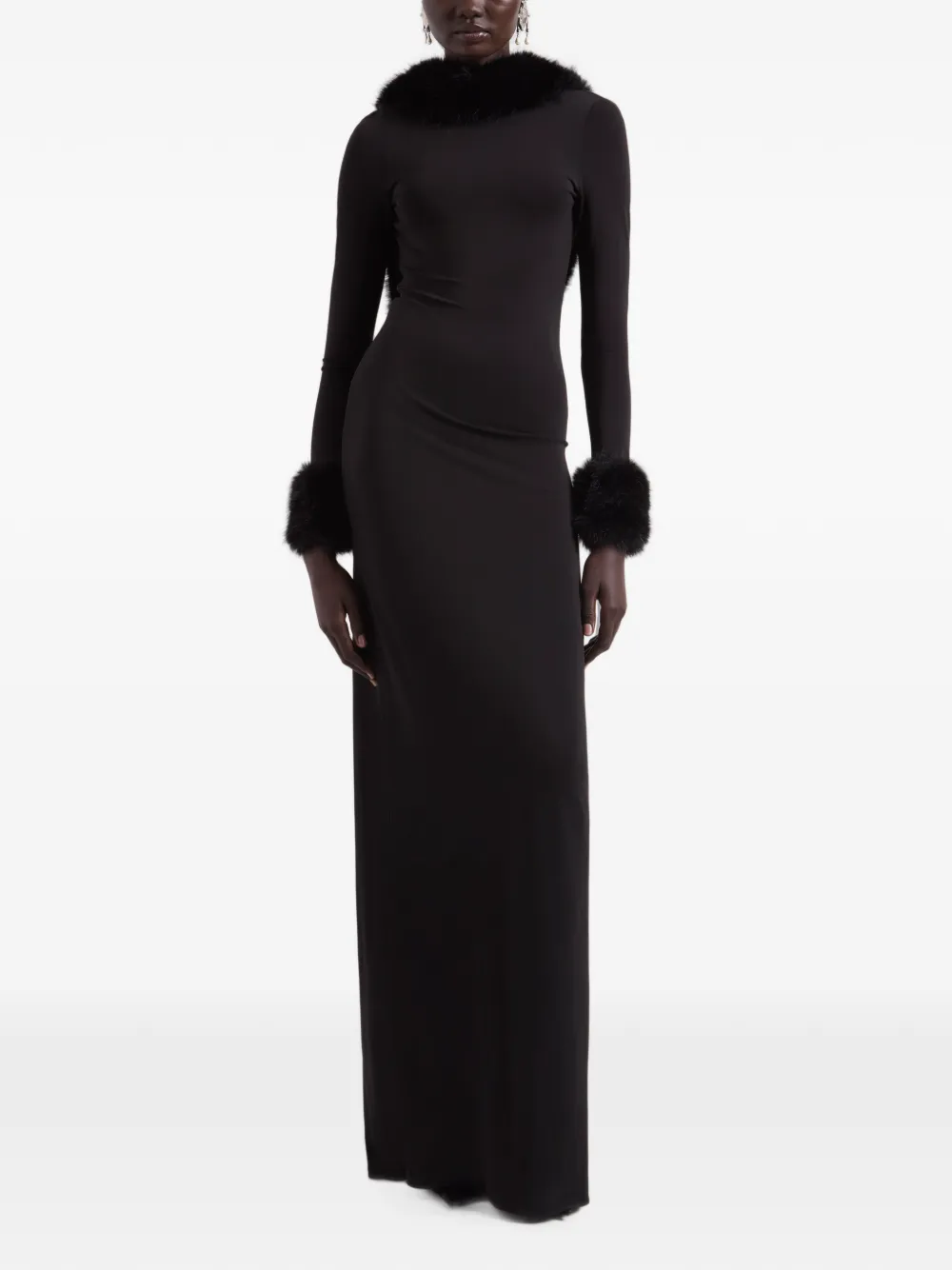 Nina Ricci faux-fur open-back maxi dress Zwart