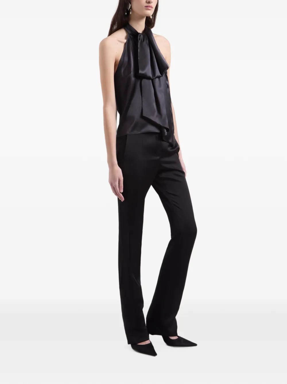 Nina Ricci halterneck draped sleeveless top Zwart