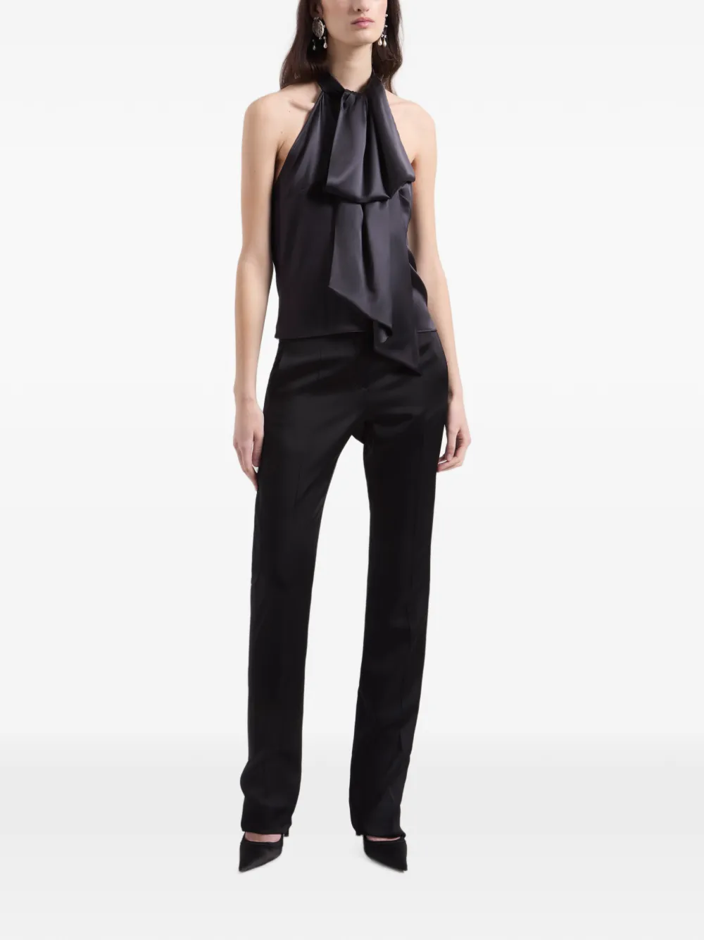 Nina Ricci halterneck draped sleeveless top Zwart