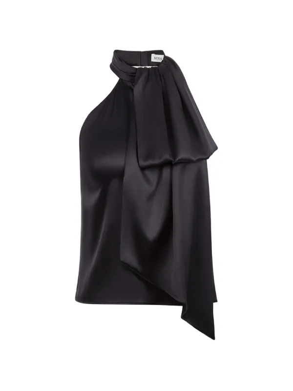 Nina Ricci Halterneck Draped Sleeveless Top in Black