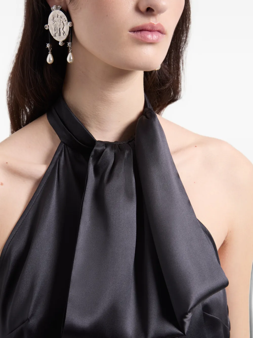 Nina Ricci halterneck draped sleeveless top Zwart