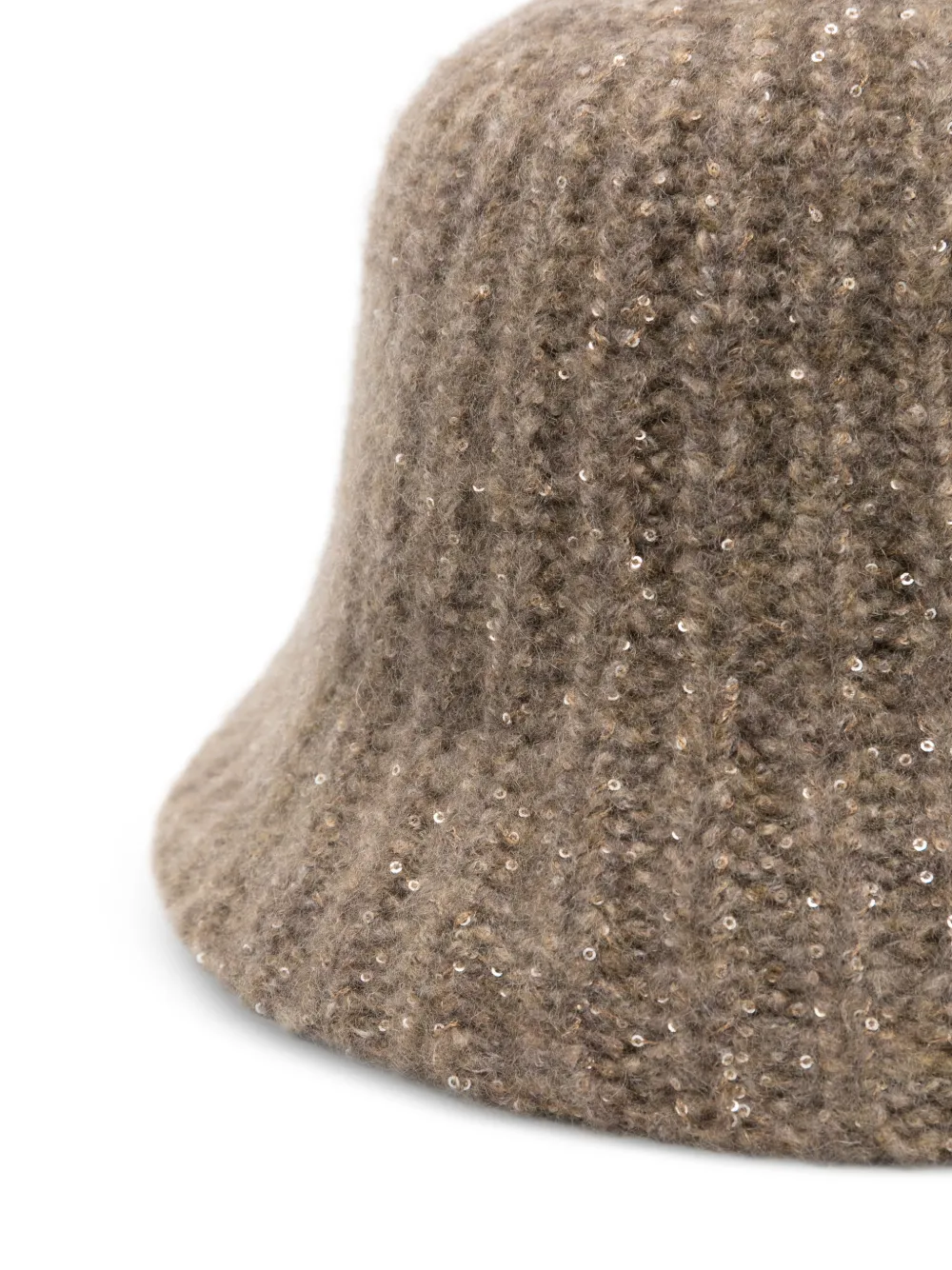 Brunello Cucinelli sequin-embellished ribbed-knit bucket hat Bruin