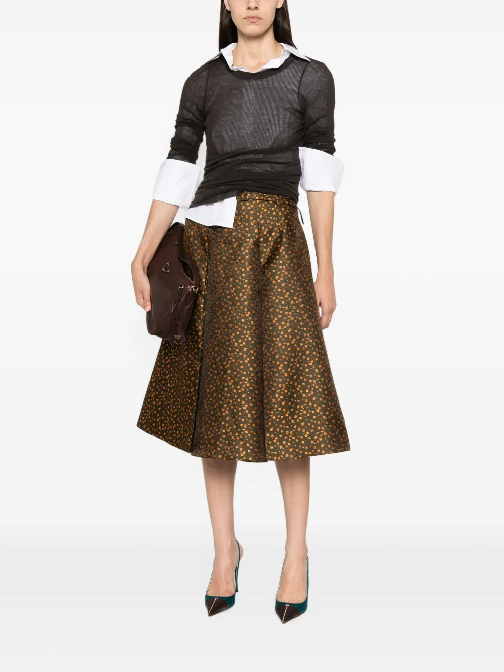 Prada Duchesse rok met jacquard Groen