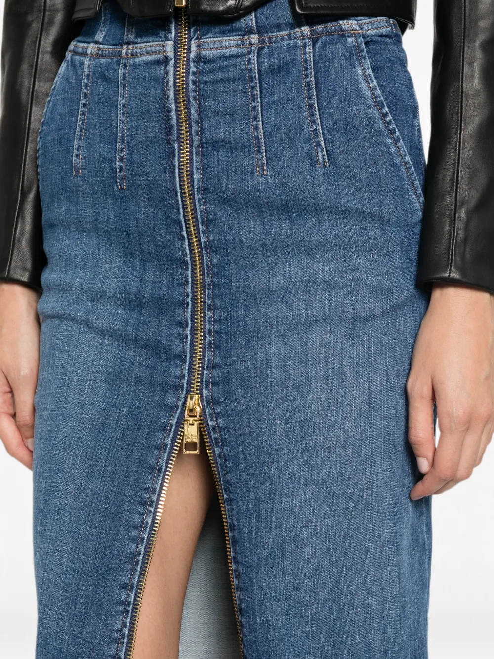 Elisabetta Franchi High-waist midi-rok met ritssluiting Blauw