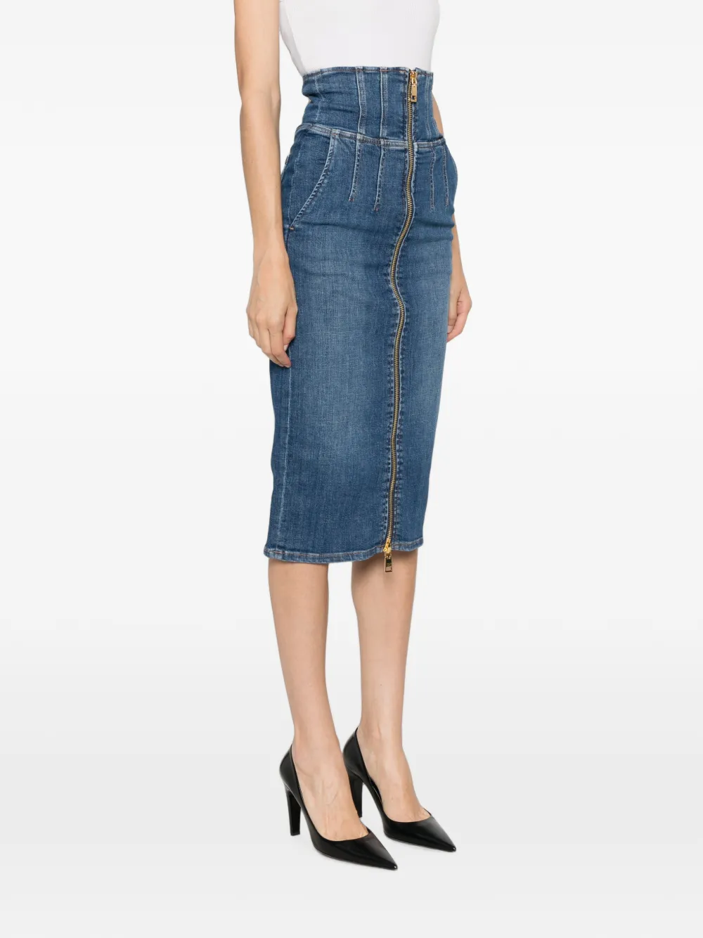 Elisabetta Franchi High-waist midi-rok met ritssluiting Blauw
