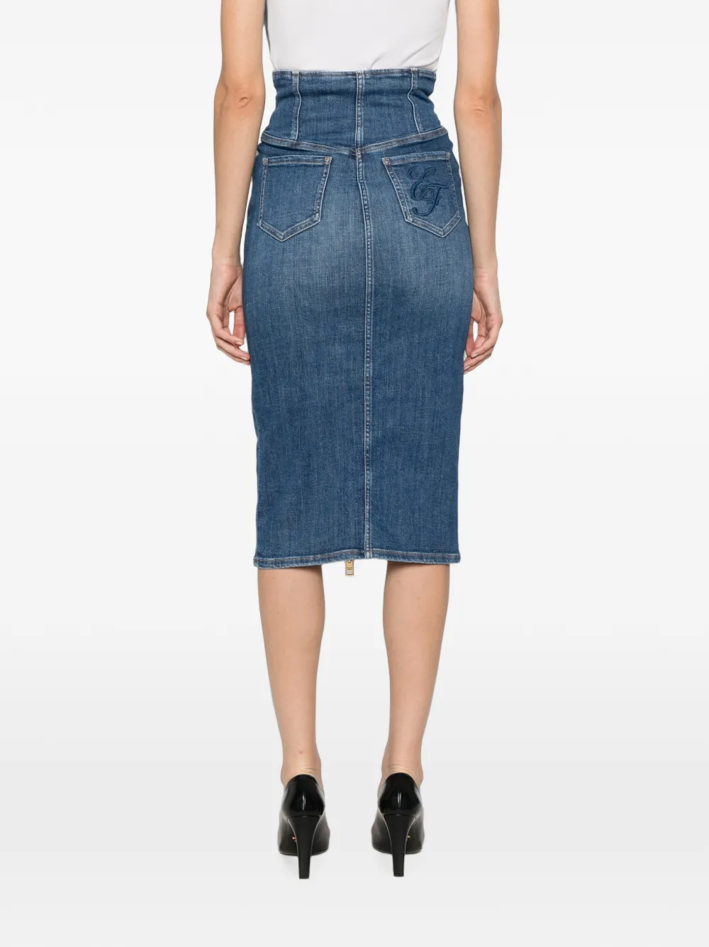 Elisabetta Franchi High-waist midi-rok met ritssluiting Blauw