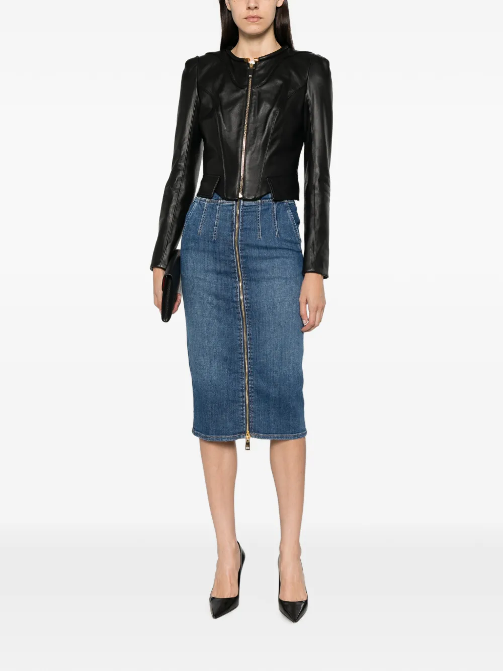 Elisabetta Franchi High-waist midi-rok met ritssluiting Blauw