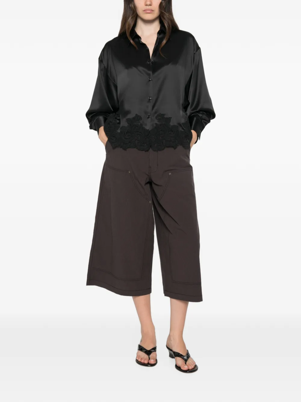Ermanno Scervino Satijnen blouse met kanten afwerking Zwart