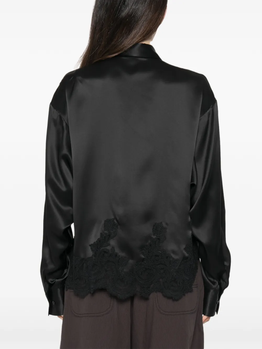 Ermanno Scervino Satijnen blouse met kanten afwerking Zwart