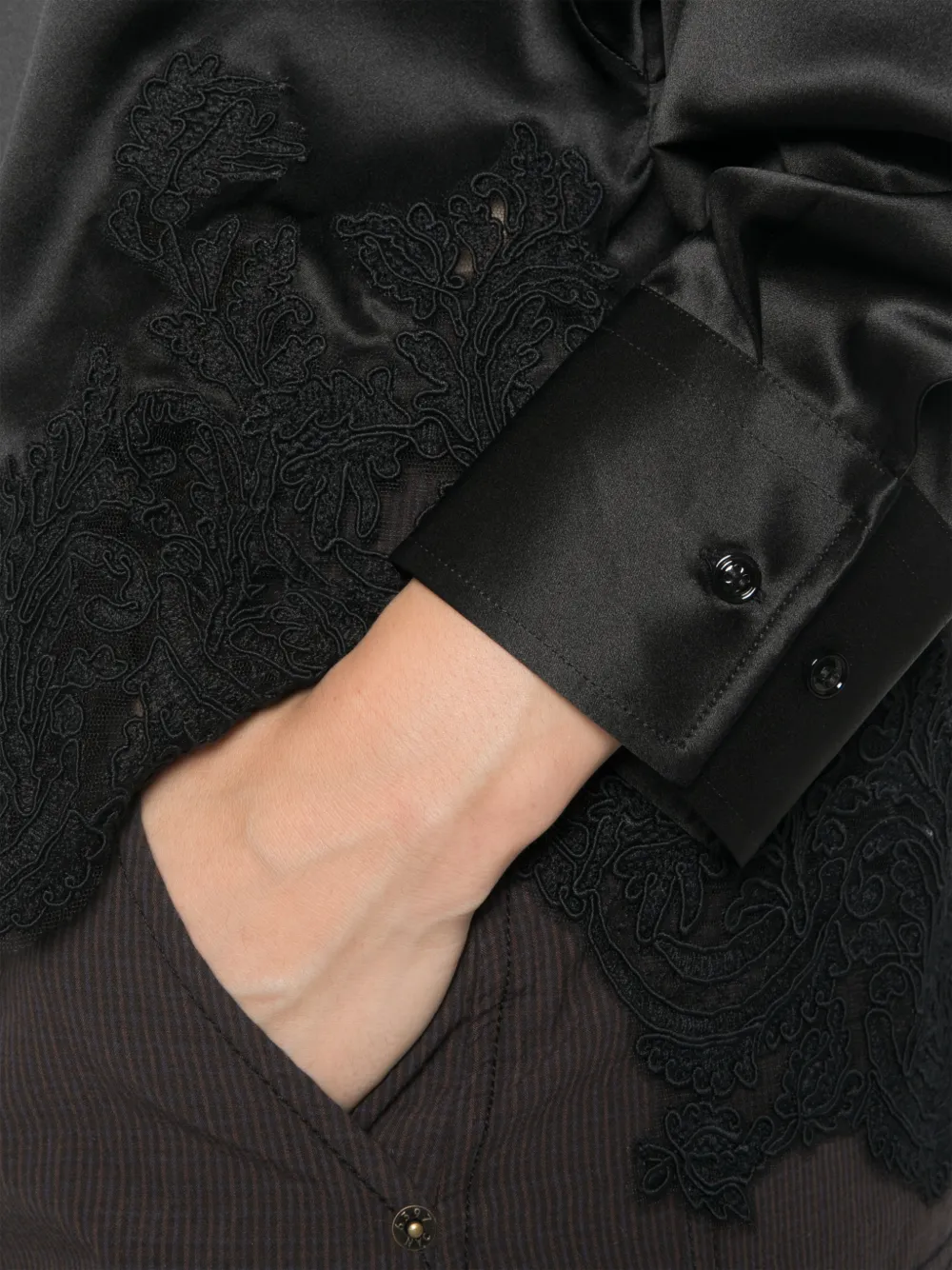 Ermanno Scervino Satijnen blouse met kanten afwerking Zwart