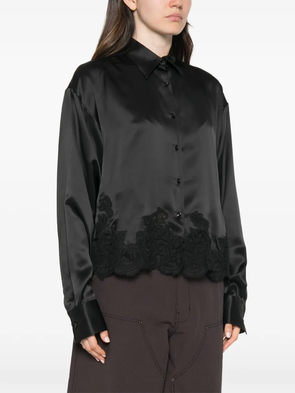 Ermanno Scervino Satijnen blouse met kanten afwerking Zwart