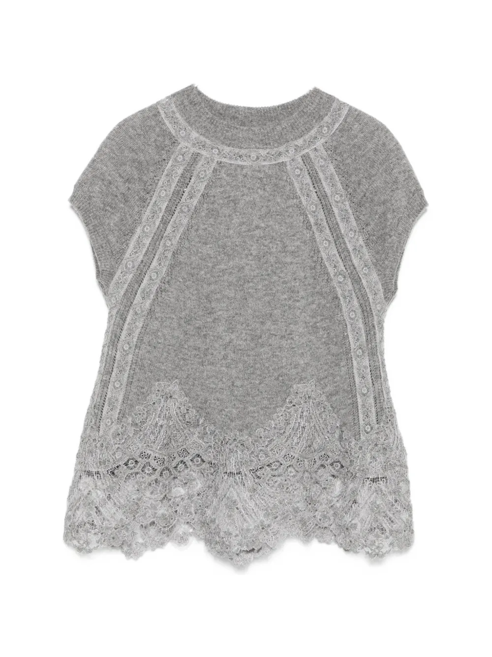 Ermanno Scervino lace-trim knitted top - Grey