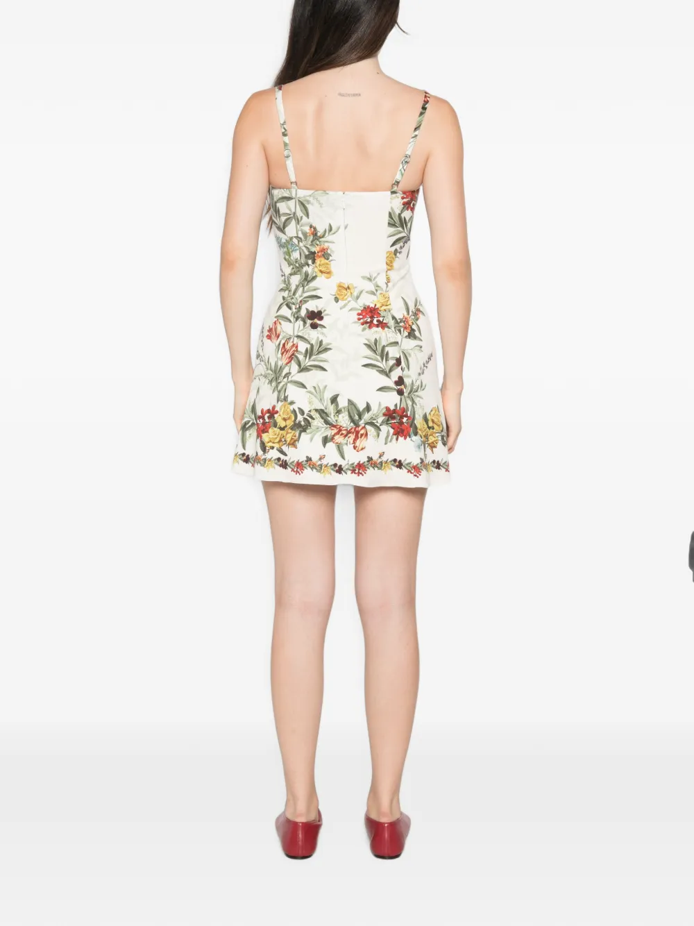 alice + olivia floral-print square-neck mini dress Beige